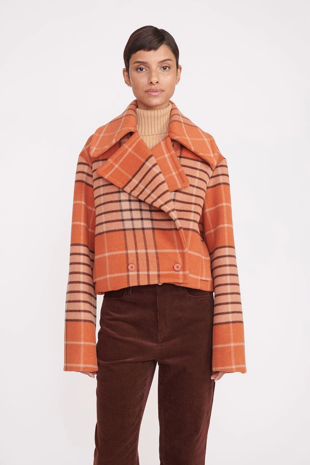CARVER CROPPED COAT | PERSIMMON MEGA PLAID 1 CARVER CROPPED COAT | PERSIMMON MEGA PLAID