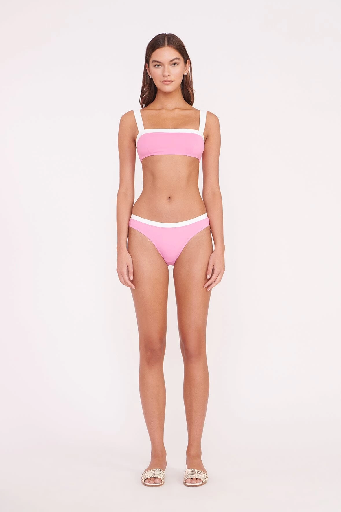 LIV BIKINI TOP | CORAL PINK WHITE - Image 2
