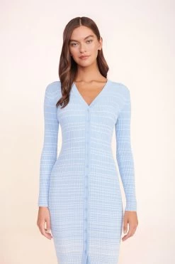 SHOKO SWEATER | FRENCH BLUE WHITE -Chic Style Shop SHOKO SWEATER FRENCH BLUE WHITE BRIGITTE MULE TAN 01237 web