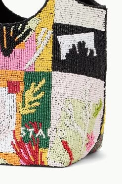 BEADED COTE BAG | CORAL PATCHWORK -Chic Style Shop STAUD BEADEDCOTE BAG CORALPATCHWORK SUPF 23 ECOM 4