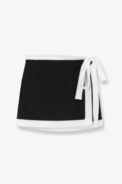 GRETCHEN COVERUP WRAP SKIRT | BLACK WHITE -Chic Style Shop STAUD GRETCHEN MINI WRAP SKIRT BLACK WHITE SUPF 23 ECOM 1 2