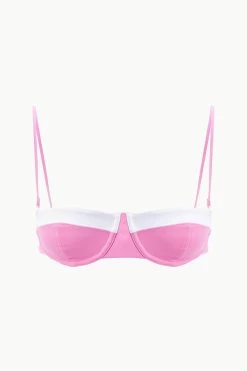 JO BALCONETTE BIKINI TOP | CORAL PINK WHITE -Chic Style Shop STAUD JOBALCONETTEBIKINI TOP CPWH SUPF 23 ECOM 1