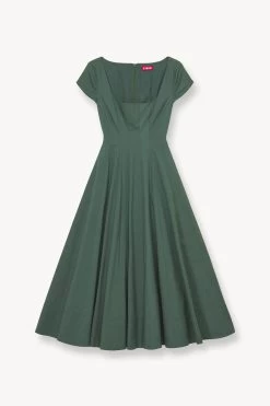 SHORT SLEEVE WELLS DRESS | PINE -Chic Style Shop STAUD SHORT SLEEVE WELLS DRESS PINE FALL 23 ECOM 1