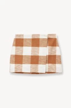 TOUR SKIRT | TOBACCO GINGHAM -Chic Style Shop STAUD TOUR SKIRT TOBACCO GINGHAM SUPF 23 ECOM 1