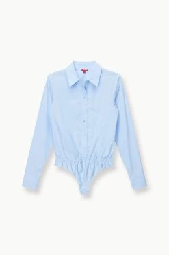 TWIGGY BODYSUIT | FRENCH BLUE 10 TWIGGY BODYSUIT | FRENCH BLUE -Chic Style Shop STAUD TWIGGYBODYSUIT WOVENSHIRT FRENCHBLUE FALL 23 ECOM 1