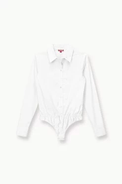 TWIGGY BODYSUIT | WHITE 10 TWIGGY BODYSUIT | WHITE -Chic Style Shop STAUD TWIGGYBODYSUIT WOVENSHIRT WHITE FALL 23 ECOM 1
