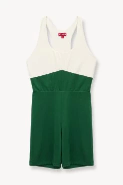 BOUNCE SHORT UNITARD | COURT GREEN IVORY 10 BOUNCE SHORT UNITARD | COURT GREEN IVORY -Chic Style Shop STAUD UNKNOWN SHORT JUMPSUIT GREEN SUPF 23 ECOM 1
