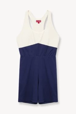 BOUNCE SHORT UNITARD | NAVY IVORY -Chic Style Shop STAUD UNKNOWN SHORT JUMPSUIT NAVY SUPF 23 ECOM 1